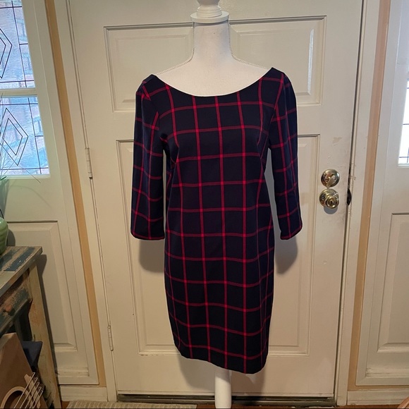 MNG Women’s Plaid Scoop Back Shift Dress - Picture 2 of 14